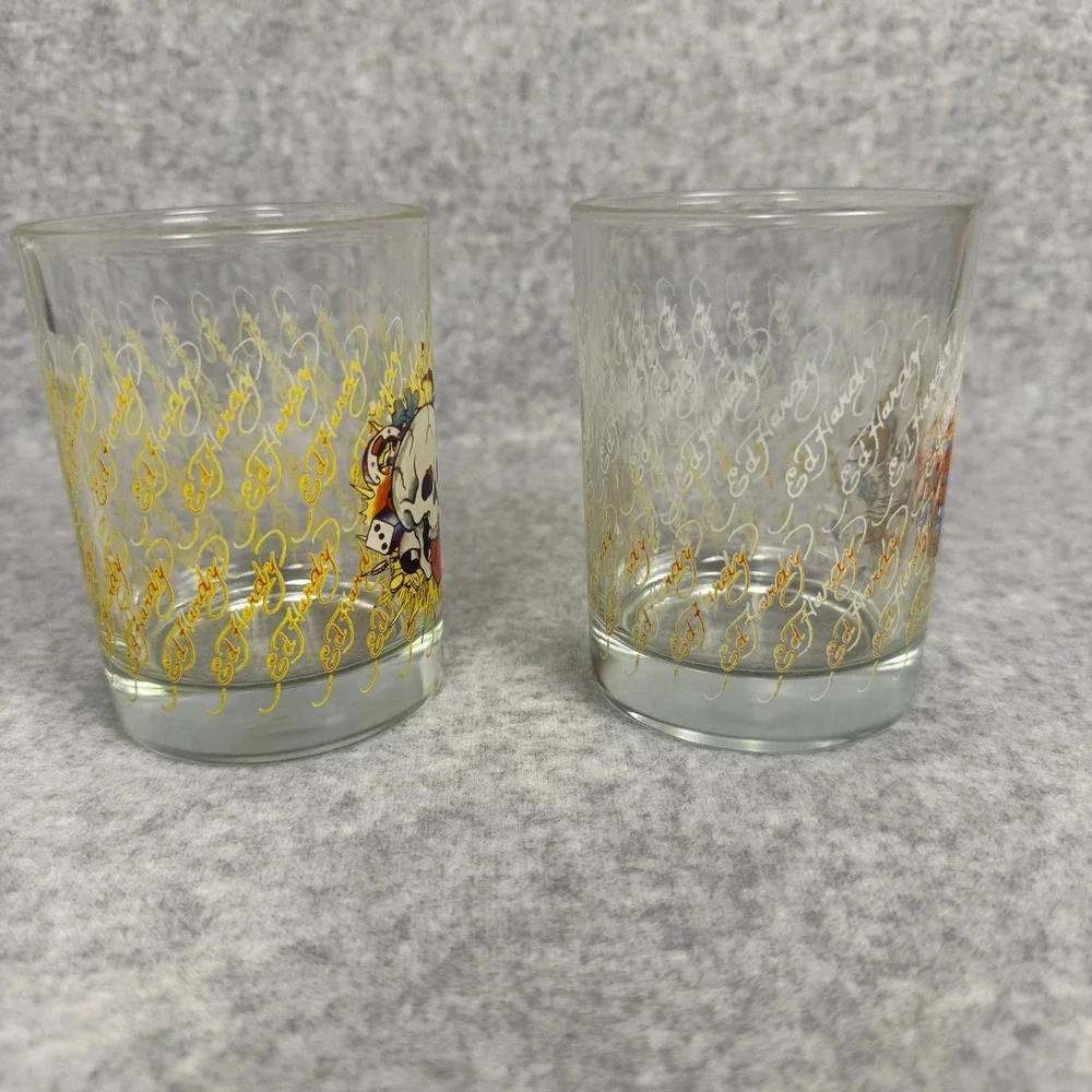 Don Ed Hardy Designs Tattoo Art Whiskey Rocks Glasses Set Of 2 Skull Y2K